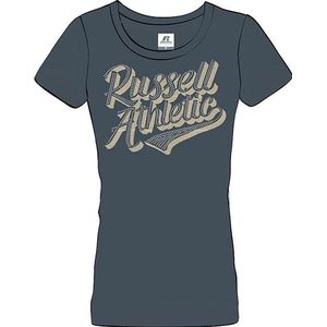 RUSSELL ATHLETIC Dames Glitter Scripted-S/S T-shirt met ronde hals, Donkere Leisteen, M