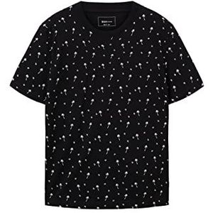 TOM TAILOR Denim Heren T-shirt met palmpatroon, 31914 - zwart-wit mini-palm paisley, L