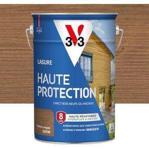 V33 Houtbeits voor buiten, medium eiken, satijn, hoge bescherming, 8 jaar, hoge water- en uv-bestendigheid, bestand tegen houtveranderingen, Ecolabel, hars van plantaardige oorsprong, 5 l