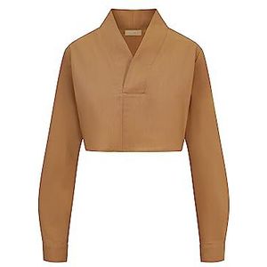 BALOU Dames Katoen Linnen V-hals Shirt Caramel, Karamel, 42