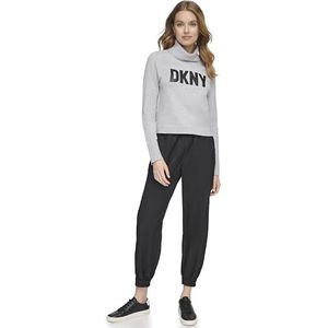 DKNY Sweatshirt met lange mouwen en Turtle Neck Logo voor dames, Steel Gray Heather/Black, XL