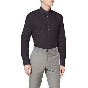 Seidensticker Businesshemd voor heren, regular fit, gemakkelijk te strijken, Kent-kraag, lange mouwen, 100% katoen, zwart (zwart), 44