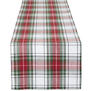 DII Tartan Plaid Collectie Vakantie Eettafel & Keuken Décor, Kerst Tafelloper, 14x72, Rood, Groen & Wit