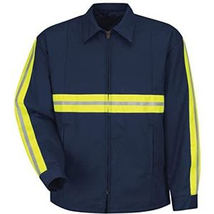 Red Kap Men's Enhanced Visibility Perma-Lined Panel Jacket, Navy with Yellow/Green Visibility Trim, X-Large