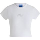 HUGO - T-shirt - Katoen - Zwart - Handgeschreven Logo met Kristallen