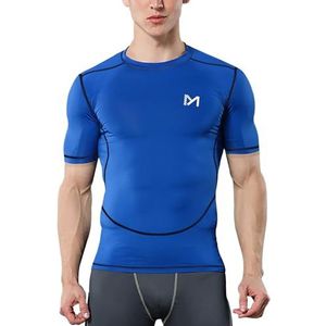 MEETYOO Compressie basislaag voor heren, heren top lang/korte mouwen T-shirt sportuitrusting fitness panty voor hardlopen gym workout, Blauw, XXL