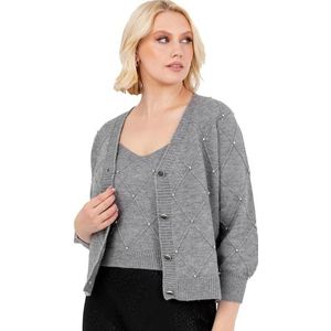 Lovedrobe Dames Twinset Dames Lange Mouw Vest Gebreide Tweedelige Vest Tank Top Co-ord Set Diamante Smart Casual Knitwear, Grijs 20-22, Grijs, 46-48