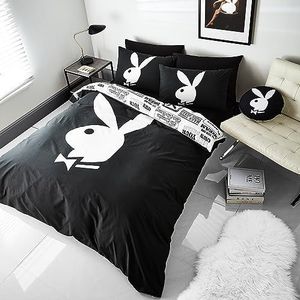 Playboy Classic Bunny omkeerbaar kingsize dekbedovertrek set met kussenslopen zwart/wit