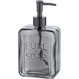 WENKO Pure Soap Zeepdispenser, navulbare vloeibare zeepdispenser van hoogwaardig glas, royale dispenser voor keuken, badkamer en gastentoilet, inhoud 550 ml, 9,5 x 20 x 6 cm, grijs