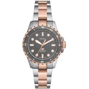 Fossil Blue dive Watch for Women, Quartz movement with Stainless steel or Leather Strap Goudkleur en wit Zilvertint en grijs