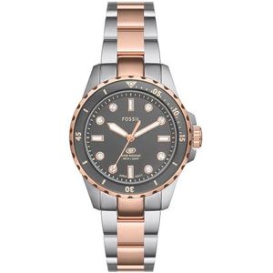 Fossil Blue dive Watch for Women, Quartz movement with Stainless steel or Leather Strap, Zilvertint en grijs