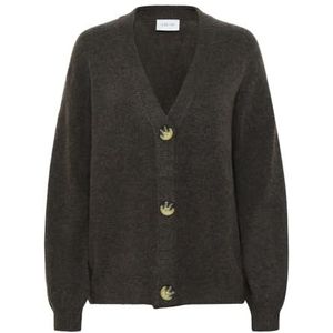 Cream Dames cardigan V-hals knopen relaxed fit lange mouwen licht gebreid, Bruin Melange, M