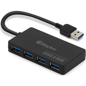 WAYTEX USB 3.0-hub met 4 poorten, 15 cm USB 3.0-kabel met hoge snelheid, 5 Gbps en overspanningsbeveiliging, compatibel met vaste pc en laptop, Macbook