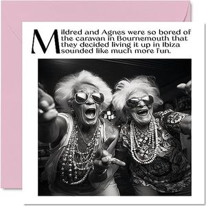 Grappige verjaardagskaarten voor vrouwen mannen - We gaan naar Ibiza - Happy Birthday Card voor mama vrouw partner zus dochter vriend werk Coleague Bestie, 145 mm x 145 mm grap humor plagerij