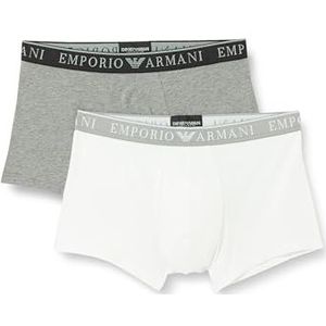 Emporio Armani Heren Stretch Katoen Endurance 2-Pack-Trunk, Medium Melange Grijs/Wit, M, Medium Melange Grijs/Wit, M