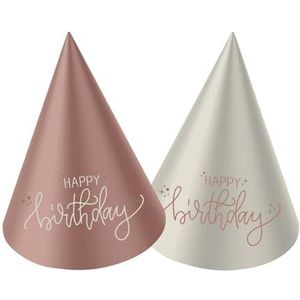 Folat 68712 Verjaardagsdecoratie, roze, crème, champagne, goud, mini-feesthoedjes-crème, roos, 10 cm, 6 stuks, een geraffineerde, jongen en levendige verjaardagsdecoratie, Happy Birthday voor vrouwen