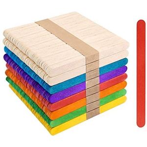 VGOODALL 400 stuks kleurrijke houten stokjes, houten stelen om te knutselen, popsicle sticks, ijsstokken, van hout, kleurrijk, natuurlijke cosmetica
