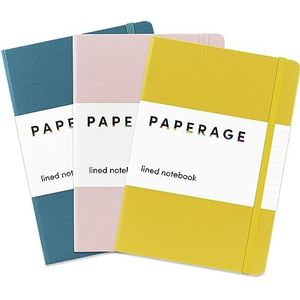 PAPERAGE Gelinieerd dagboek notitieboeken, 3 stuks, (geel, blush & turquoise), 160 pagina's, medium 5,7"" x 8"" - 100 g/m² dik papier, harde kaft