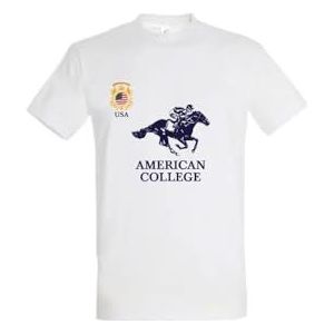 AMERICAN COLLEGE USA T-shirts met korte mouwen voor dames en heren, Wit, M