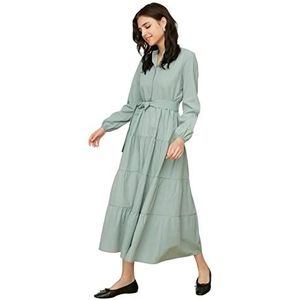 TRENDYOL Dames riem Judge Collar Button Gedetailleerde Weaving Dress, Kaki, 36