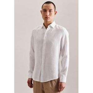 Seidensticker Zakelijk overhemd voor heren, slim fit, zacht, kent-kraag, lange mouwen, 100% linnen, wit, 42