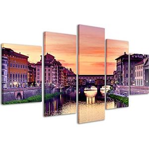 Print op canvas Florenz 116 foto's Moderne zonsondergang in 5 panelen, klaar om op te hangen, 200 x 90 cm