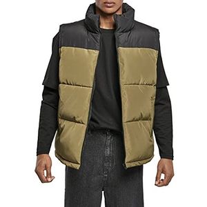 Urban Classics Heren vest outdoor gewatteerd vest bodywarmer streetwear gilet jas, vrije tijd blok buffer vest, maat S tot 5XL, zwart/tiniolive, XXL