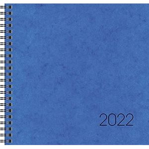 BRUNNEN 1076601302 Boekkalender, vierkante kalender, groot, model 766, 2 pagina's = 1 week, 210 x 205 mm, kartonnen omslag blauw, kalender 2022, Wire-O-binding