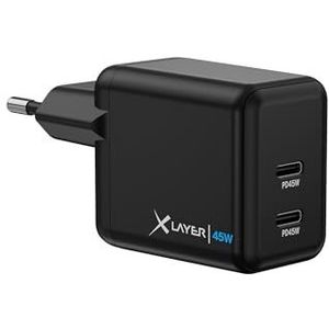 XLayer 45 W dual USB C oplader, Power Delivery snel opladen, ipad iPhone 15 14 13 Mini 13 Pro Max 12 11 SE XS Android apparaten tabs power adapter laadstekker voeding oplader kabel (zwart)