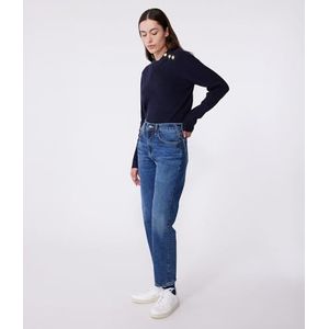 Petit Bateau - Effen Katoenen Damestrui - Marine - Lange Mouwen - Ronde Hals