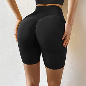 EULLA Korte dameslegging, naadloos, hoge taille, hotpants, ondoorzichtig, sport, push-up, booty, biker, yoga, fitness, gym shorts, zwart, M