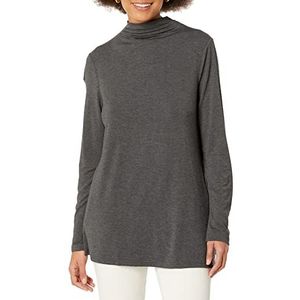 Amazon Essentials Dames jersey lange mouwen Mock Neck Swing Tuniek (voorheen Daily Ritual), houtskool Heather, L