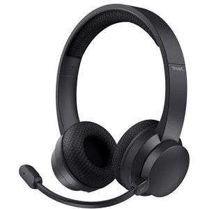 Trust Roha II Draadloze Bluetooth Headphones met Noise Cancelling Microfoon, 85% Gerecycled Plastic, Oplaadbare Lichtgewicht Wireless Koptelefoon On Ear voor PC Laptop Thuiswerken Teams Zoom, Zwart