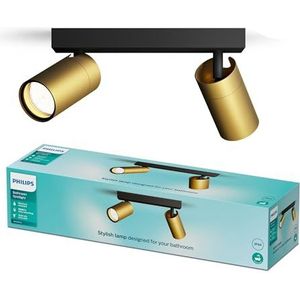 Philips Idris Spot - Plafondspot - Spatwaterdicht IP44-5W - Zwart met goud - Badkamerlamp - Twee lichtpunten - Alleen geschikt voor LED spots