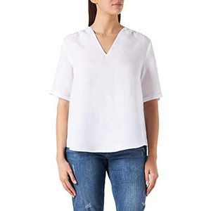 Seidensticker Damesblouse, modieuze blouse, V-hals, korte mouwen, 100% linnen, wit, 36