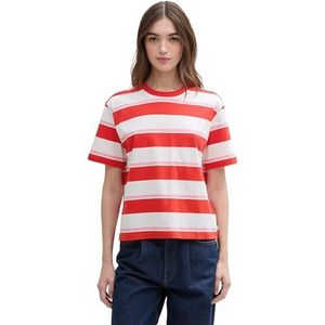 TOM TAILOR Denim T-shirt voor dames, 37179 - Wit Rood Roze Streep, XXL