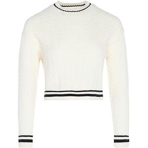 Bridgeport Dames zachte gebreide trui met ronde hals in contrasterende kleur wolwit maat M/L, wolwit, M