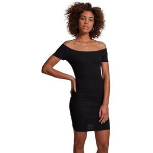 Urban Classics Damesjurk, off-shoulder rib jurk, schoudervrije jurk voor vrouwen, slim fit, verkrijgbaar in verschillende kleuren, maten XS-5XL, zwart (black 7), M