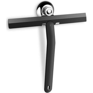 Douchewisser zwarte set met houder, 28 cm brede siliconen trekker voor douchewandtrekker, badkamer raamtrekker met roestvrijstalen kern, zuignap houder voor de badkamer verwijderen