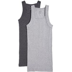 2(X) IST mens Essential Cotton Square Cut Tank 2-pack Base Layer Top, Charcoal Heather/Grey Heather, Large US
