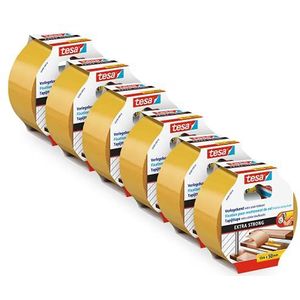 tesa Extra Sterke Tapijttape in een Verpakking van 6 – Dubbelzijdige Tape voor het Leggen van Tapijt en PVC-vloeren – Dubbelzijdig Klevend – 10 m x 50 mm