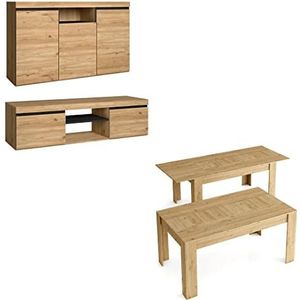 Skraut Home - Woonkamermeubels - model Naturale - sideboard, tv-meubels, salontafel en eettafel uittrekbaar - Scandinavische stijl - eiken en zwart