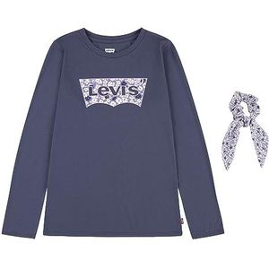 Levi's Lvg Ls Floral T-shirt voor meisjes met Scrunch 4ej311 T-shirt, Kroon Blauw, 12 jaar
