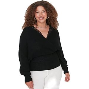 Trendyol Dames V-hals Plain Regular Plus Size Sweater Sweater, Zwart, 4XL, Zwart, 4XL