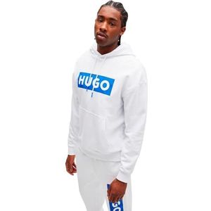 HUGO Heren Nalves Logo-print hoodie in katoenen badstof, WIT 100, XXL