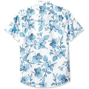 Amazon Essentials Men's Shirt met korte mouwen, print en normale pasvorm, Blauw Bloemenprint, L