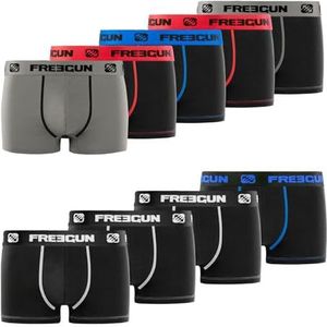 Boxershorts voor kinderen, katoen, calecon jongens, comfortabel en hypoallergeen (9 stuks), zwart/grijs/blauw/wit/rood, 6-8 Jaar