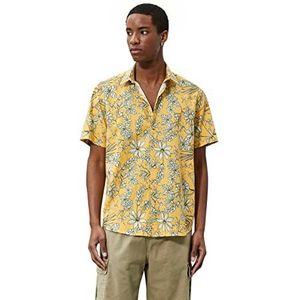 Koton Heren Floral Shirt Short Sleeve Classic Neck Cotton, Geel design (1d5), XXL
