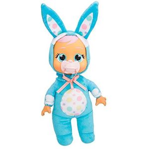 Bebés Llorones Tiny Cuddles Bunny Brocks/pop, zacht en zacht, 25 cm, huilt echte tranen, inclusief pyjama, haasje, blauw, speelgoed voor jongens en meisjes + 18 maanden