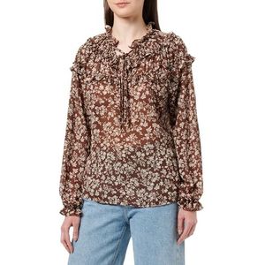 TILDEN Blouse met ruches, donkerbruin, wit, M dames, donkerbruin/wit, M